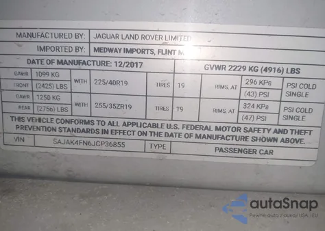2018 Jaguar Xe 20D Prestige from USA, damaged, VIN SAJAK4FN6JCP36855